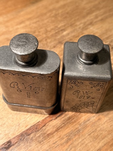Antikes zinn fläschchen - zinn-fläschchen, /