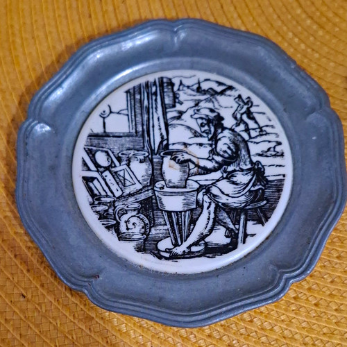 Zinnteller mit zinnrand - zinnteller,