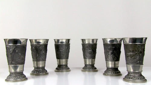 6er set zinnbecher - zinnbecher, weinbecher