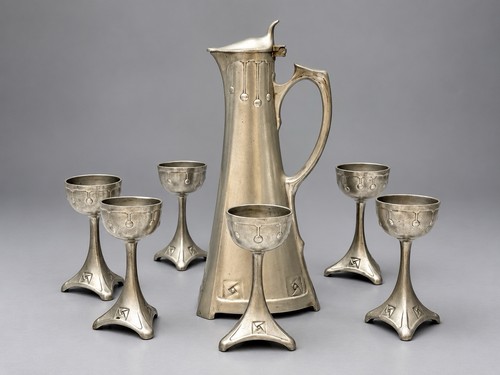 Jugendstil likör set aus zinn - likör,